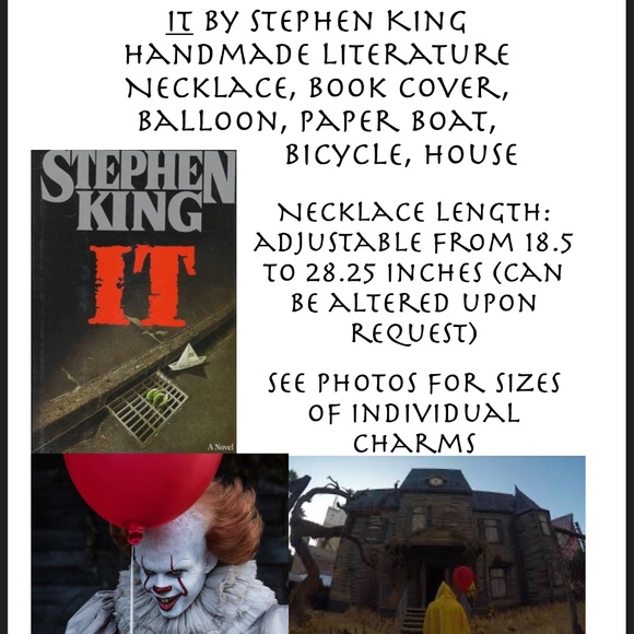 It by Stephen King Handmade Literature Necklace, Horror, Book Cover, Balloon - Picture 15 of 16